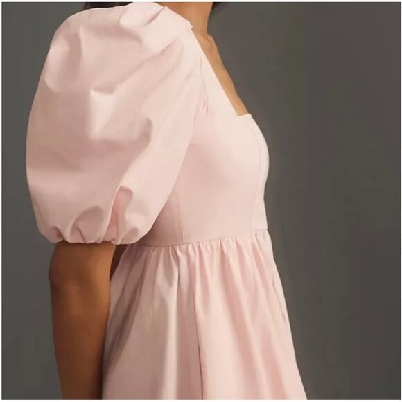 Maeve Anthropologie NWT Puff Sleeve Square Neck Mini Dress Coquette Pink Medium - Picture 2 of 8